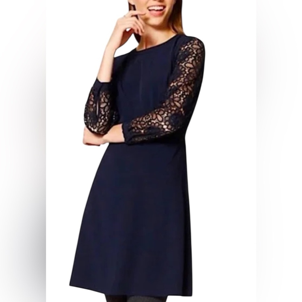 LOFT Outlet Navy Dress Size 8 Lace Sleeve Shift Dress Elegant